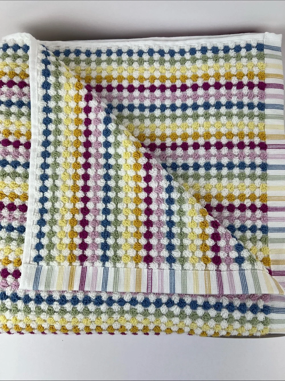 DKNY Bath Towels Multi Color Stripes & Dots Soft 100% Cotton 2 Pc Set NEW